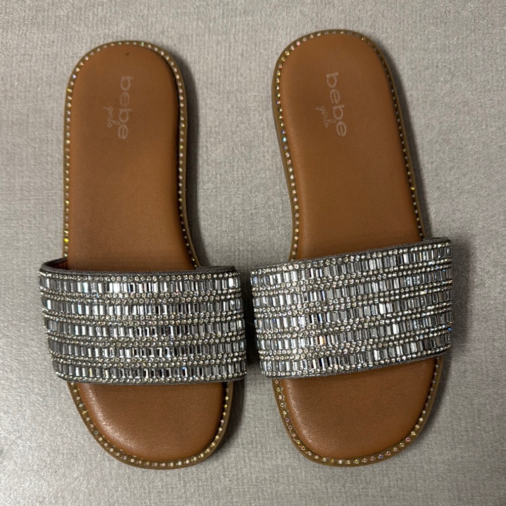 Bebe Rhinestone and Slide Sandals / Slides (Little Girls. Size 1 or 2)